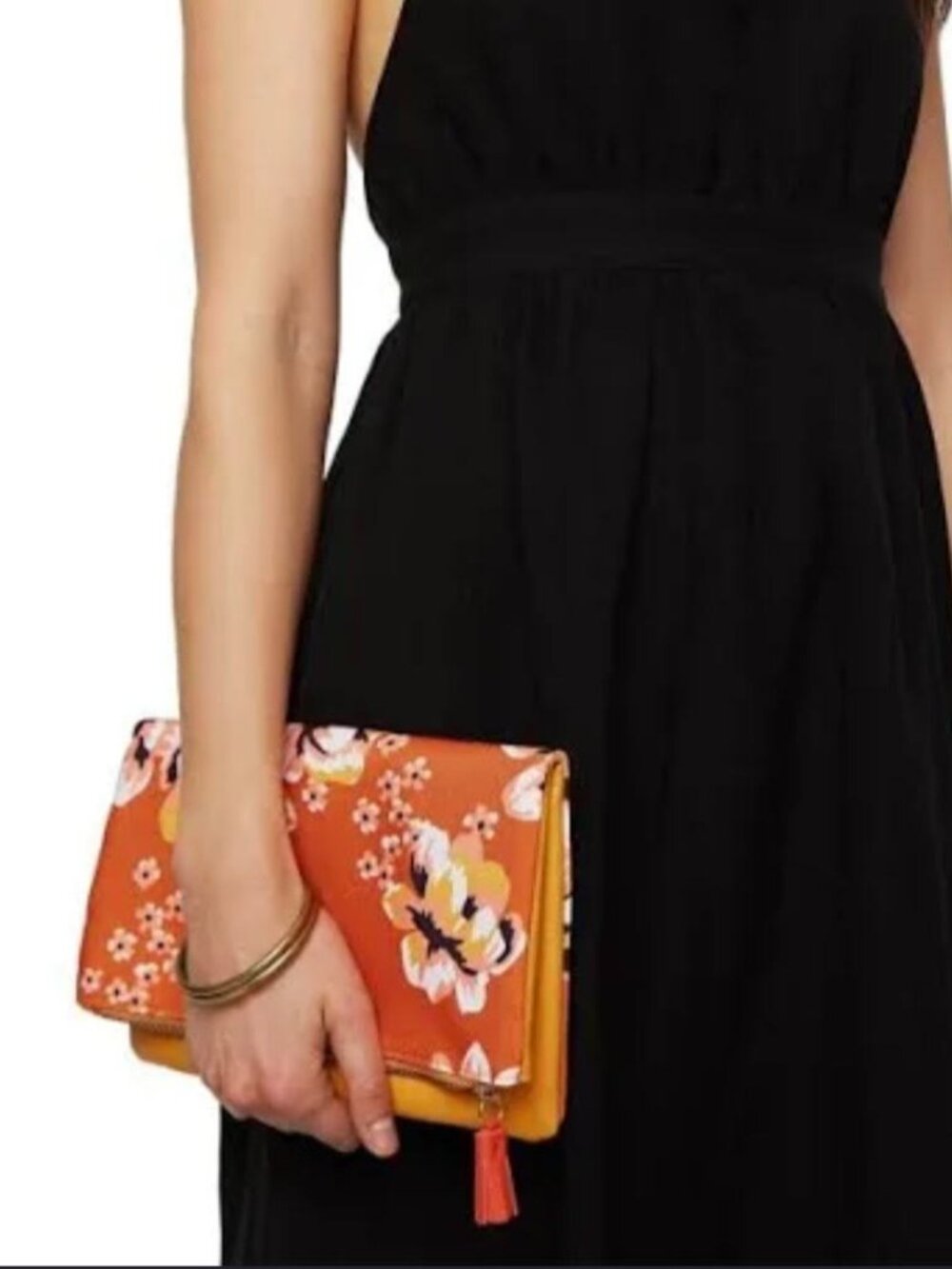 NEW Rachel Pally Orange Floral Print Reversible Clutch/Crossbody